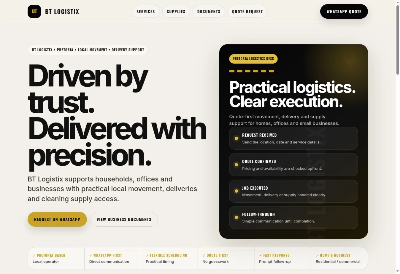 Preview of the BT Logistix website designed by Mint