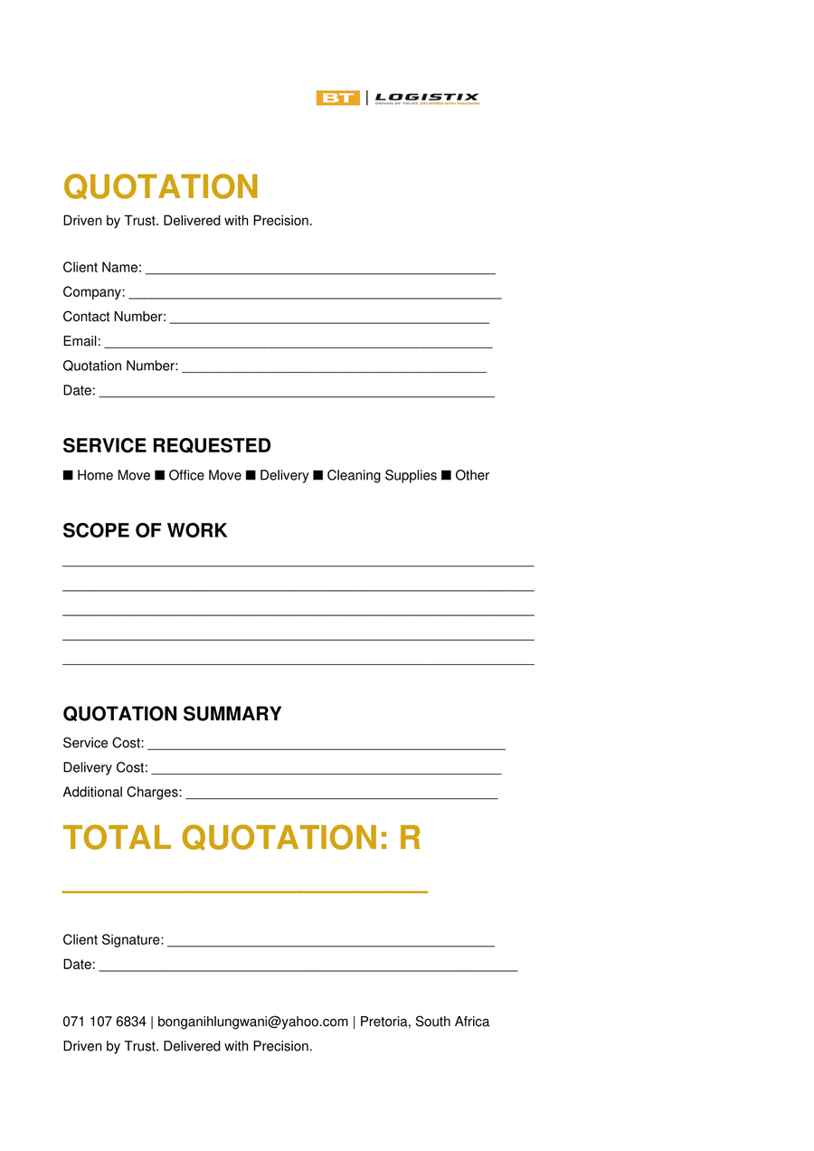 BT Logistix quotation card