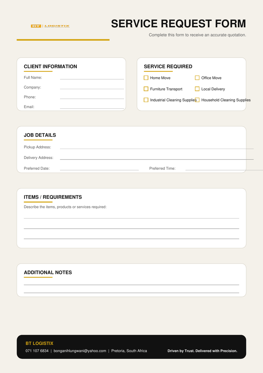 BT service request form